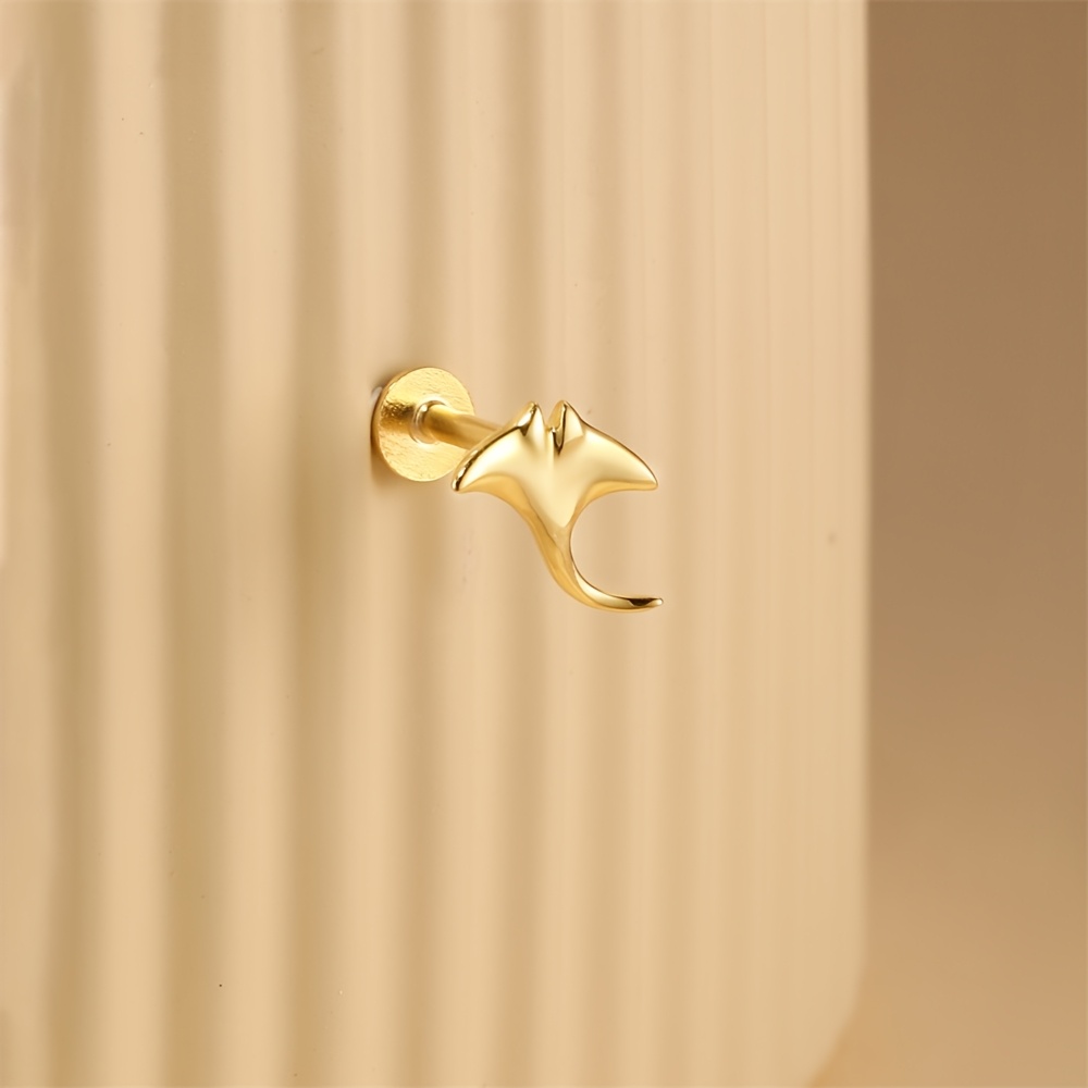 Women's S925 Silver Manta Ray Polished Glossy Stud Earrings